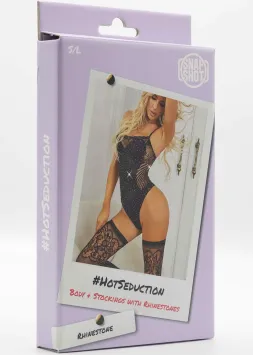 Body + Stockings with Rhinestones S/L - Black