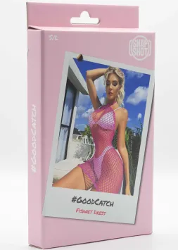Fishnet Mini Dress S/L - Pink