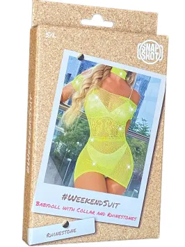 Babydoll with Collar and Rhinestones S/L - Yellow