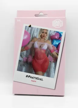 Fishnet Dress S/L - Pink/Red