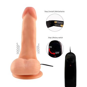 Dildo Vibrating with Suction cup - 6.3 inch Flesh pvc