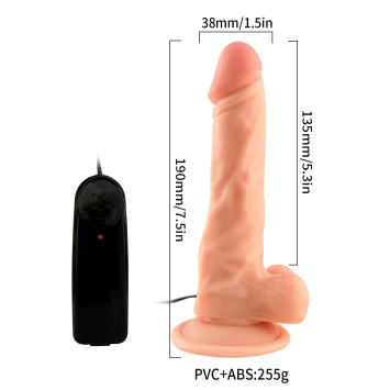 Dildo Vibrating with Suction cup - 7.5 inch Flesh pvc